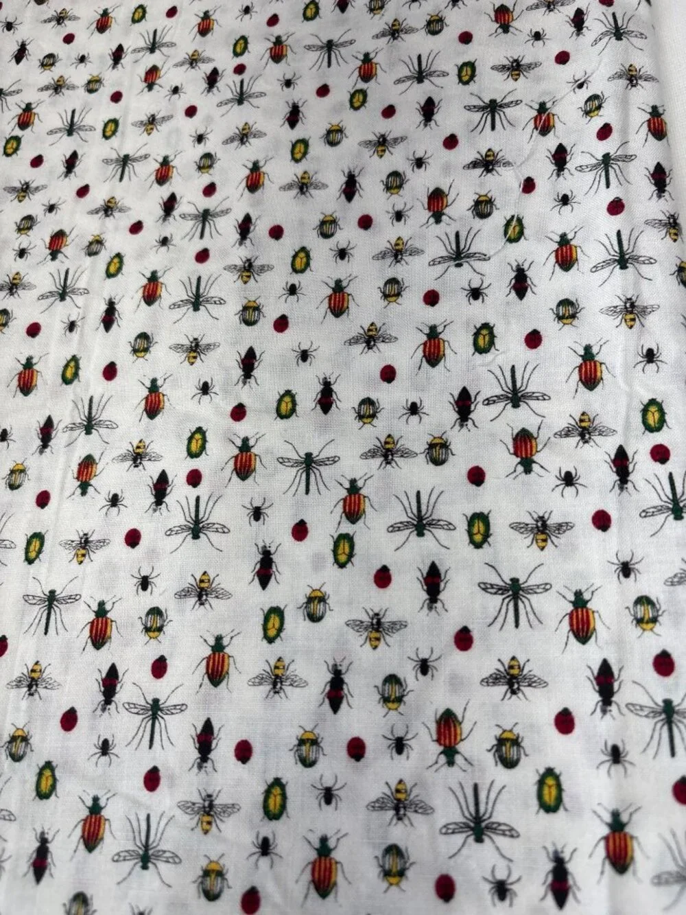 Bug Print White Cotton Fabric 16
